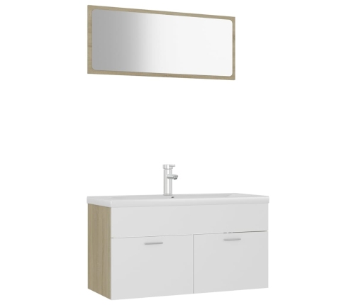 Set de muebles de baño madera ingeniería blanco y roble Sonoma