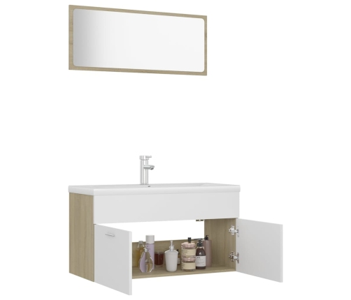 Set de muebles de baño madera ingeniería blanco y roble Sonoma