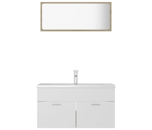 Set de muebles de baño madera ingeniería blanco y roble Sonoma