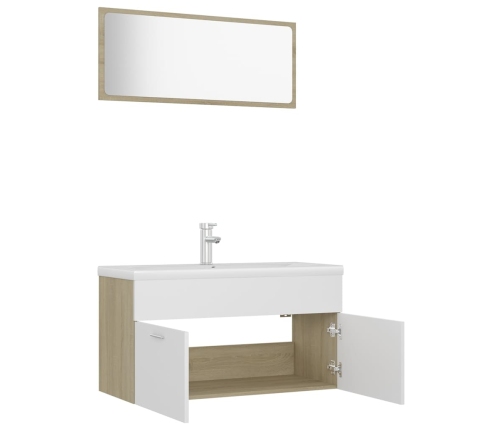 Set de muebles de baño madera ingeniería blanco y roble Sonoma