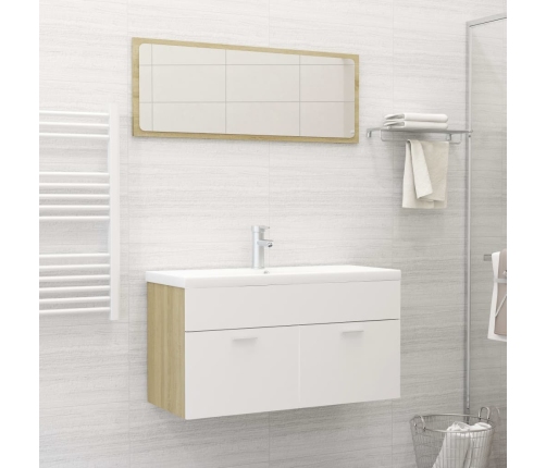 Set de muebles de baño madera ingeniería blanco y roble Sonoma