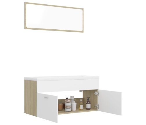 Set de muebles de baño madera ingeniería blanco y roble Sonoma