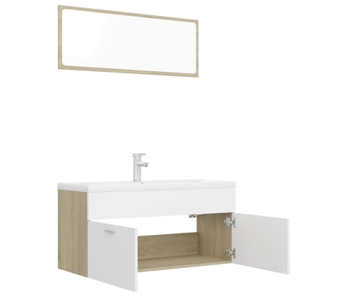 Set de muebles de baño madera ingeniería blanco y roble Sonoma