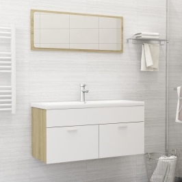 Set de muebles de baño madera ingeniería blanco y roble Sonoma