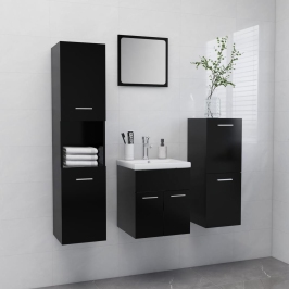 Juego de muebles de baño madera de ingeniería negro