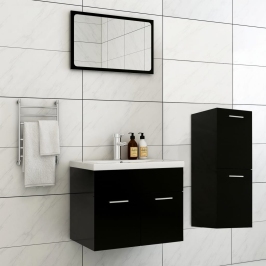 Juego de muebles de baño madera de ingeniería negro