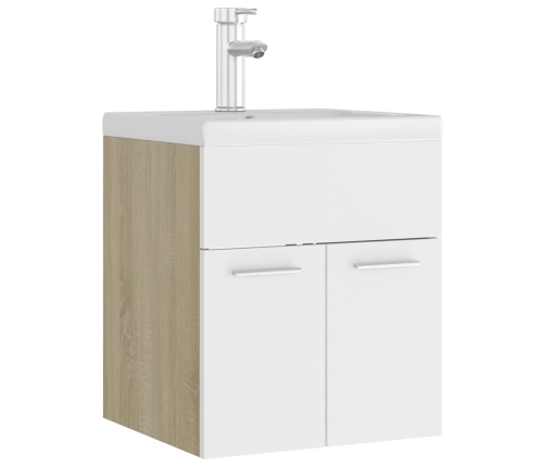 Mueble con lavabo aglomerado blanco y roble Sonoma