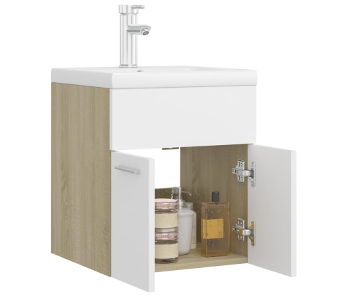 Mueble con lavabo aglomerado blanco y roble Sonoma