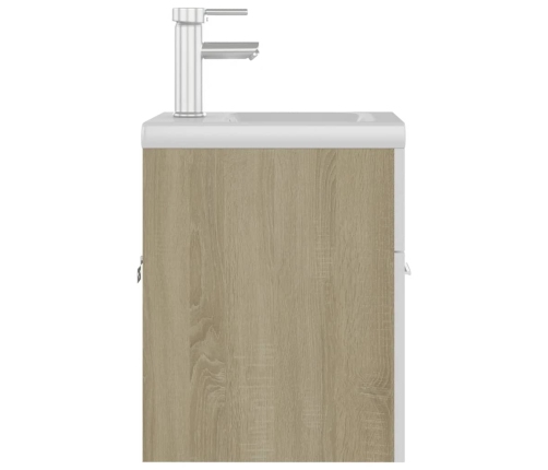 Mueble con lavabo aglomerado blanco y roble Sonoma