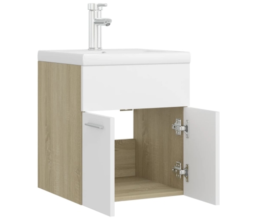 Mueble con lavabo aglomerado blanco y roble Sonoma