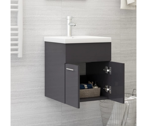 Mueble con lavabo aglomerado gris brillante