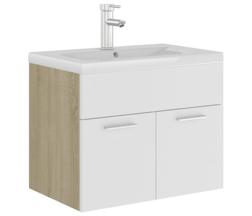 Mueble con lavabo madera de ingeniería blanco y roble Sonoma