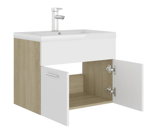 Mueble con lavabo madera de ingeniería blanco y roble Sonoma