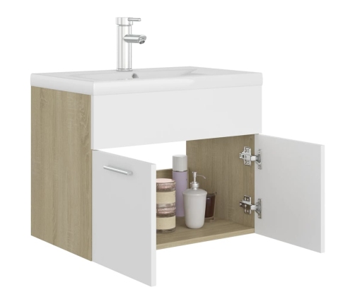 Mueble con lavabo madera de ingeniería blanco y roble Sonoma