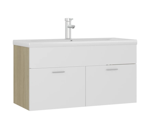 Mueble con lavabo madera de ingeniería blanco y roble Sonoma