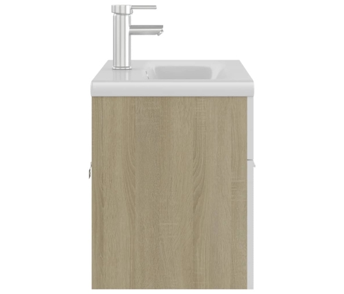 Mueble con lavabo madera de ingeniería blanco y roble Sonoma