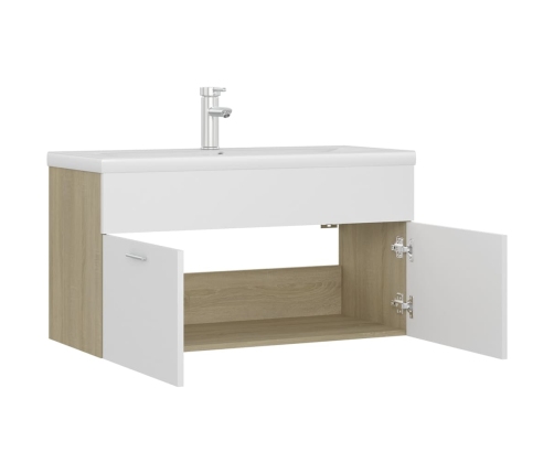 Mueble con lavabo madera de ingeniería blanco y roble Sonoma