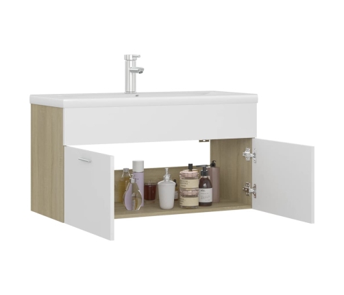 Mueble con lavabo madera de ingeniería blanco y roble Sonoma