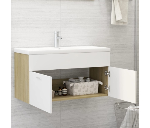 Mueble con lavabo madera de ingeniería blanco y roble Sonoma