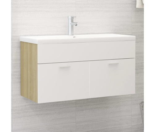 Mueble con lavabo madera de ingeniería blanco y roble Sonoma