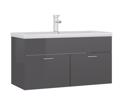 Mueble con lavabo madera de ingeniería gris brillante