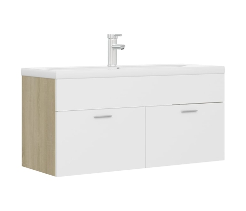 Mueble con lavabo aglomerado blanco y roble Sonoma