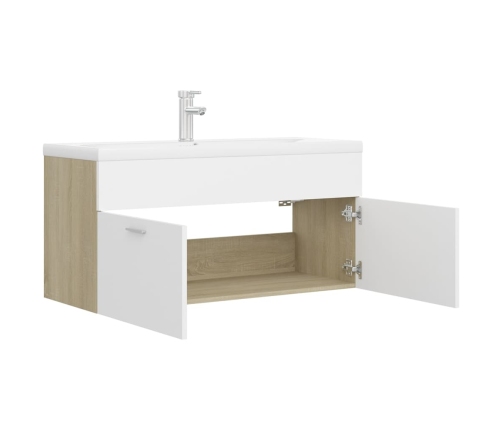 Mueble con lavabo aglomerado blanco y roble Sonoma