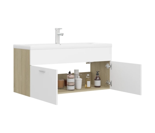 Mueble con lavabo aglomerado blanco y roble Sonoma