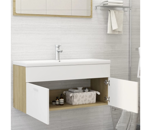 Mueble con lavabo aglomerado blanco y roble Sonoma