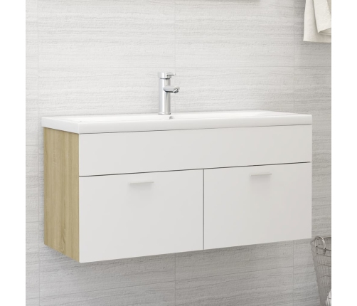 Mueble con lavabo aglomerado blanco y roble Sonoma