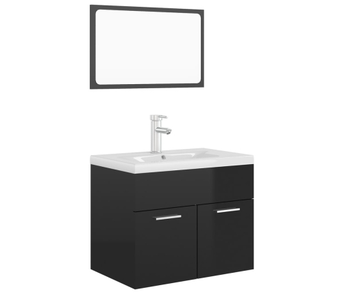 Juego de muebles de baño madera de ingeniería negro brillo