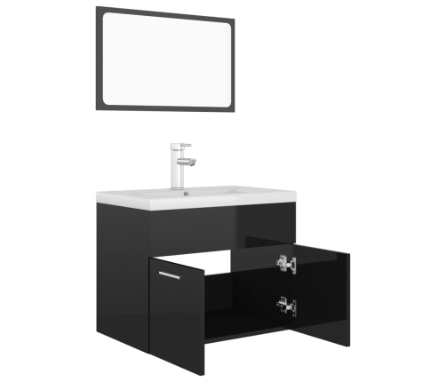 Juego de muebles de baño madera de ingeniería negro brillo