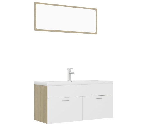 Set de muebles de baño madera ingeniería blanco y roble Sonoma