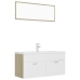 Set de muebles de baño madera ingeniería blanco y roble Sonoma