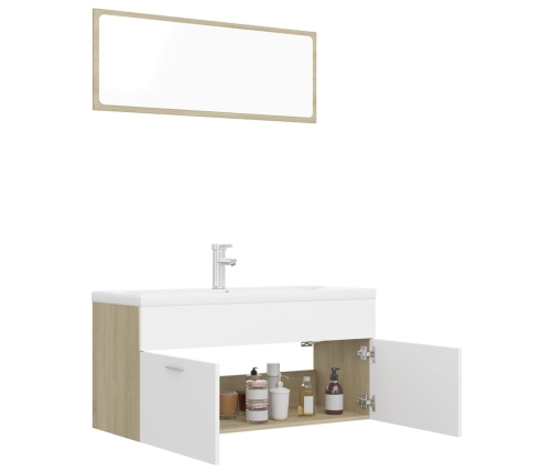 Set de muebles de baño madera ingeniería blanco y roble Sonoma