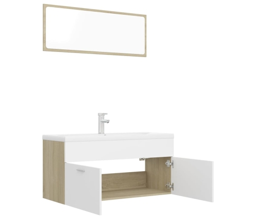 Set de muebles de baño madera ingeniería blanco y roble Sonoma