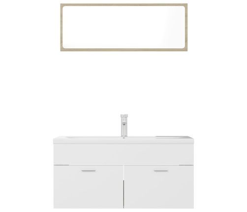 Set de muebles de baño madera ingeniería blanco y roble Sonoma