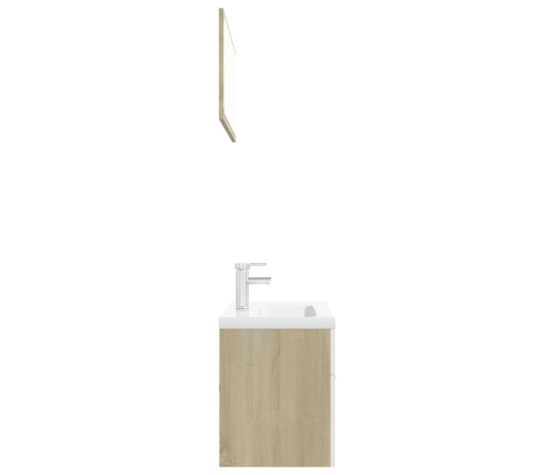 Set de muebles de baño madera ingeniería blanco y roble Sonoma