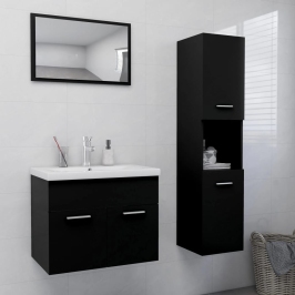 Juego de muebles de baño madera de ingeniería negro