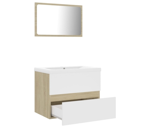 Set de muebles de baño madera ingeniería blanco y roble Sonoma