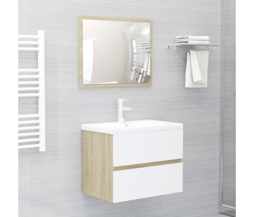 Set de muebles de baño madera ingeniería blanco y roble Sonoma