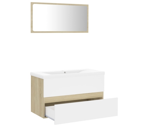 Set de muebles de baño madera ingeniería blanco y roble Sonoma