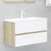 Set de muebles de baño madera ingeniería blanco y roble Sonoma