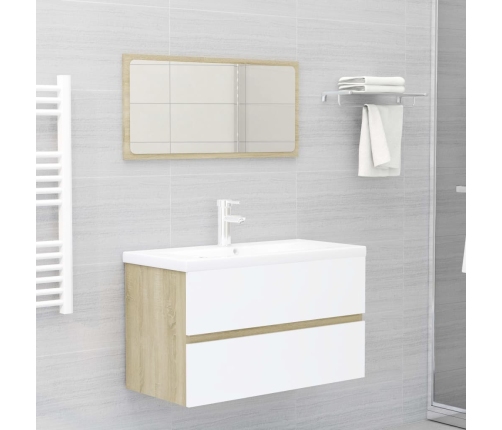 Set de muebles de baño madera ingeniería blanco y roble Sonoma