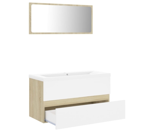 Set de muebles de baño madera ingeniería blanco y roble Sonoma