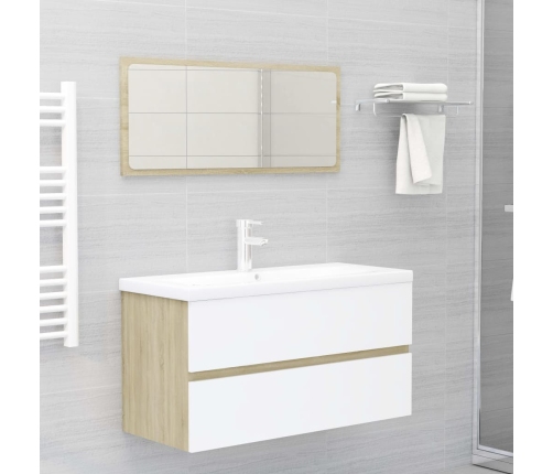 Set de muebles de baño madera ingeniería blanco y roble Sonoma