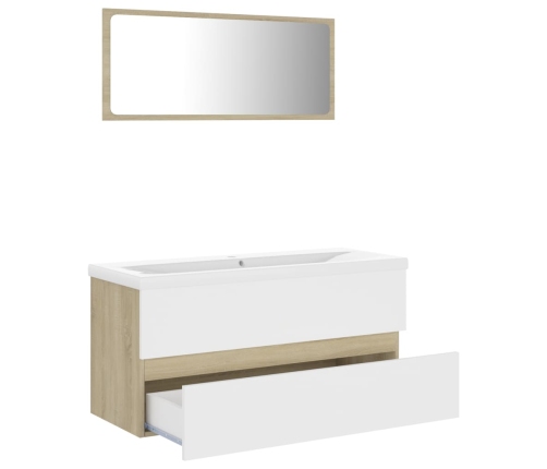 Set de muebles de baño madera ingeniería blanco y roble Sonoma