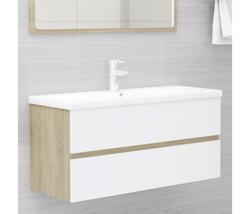 Set de muebles de baño madera ingeniería blanco y roble Sonoma