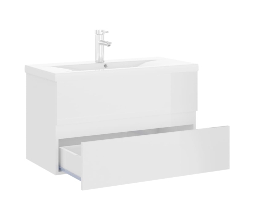 Mueble con lavabo madera de ingeniería blanco brillo