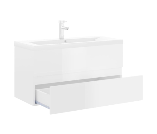 Mueble con lavabo madera de ingeniería blanco brillo